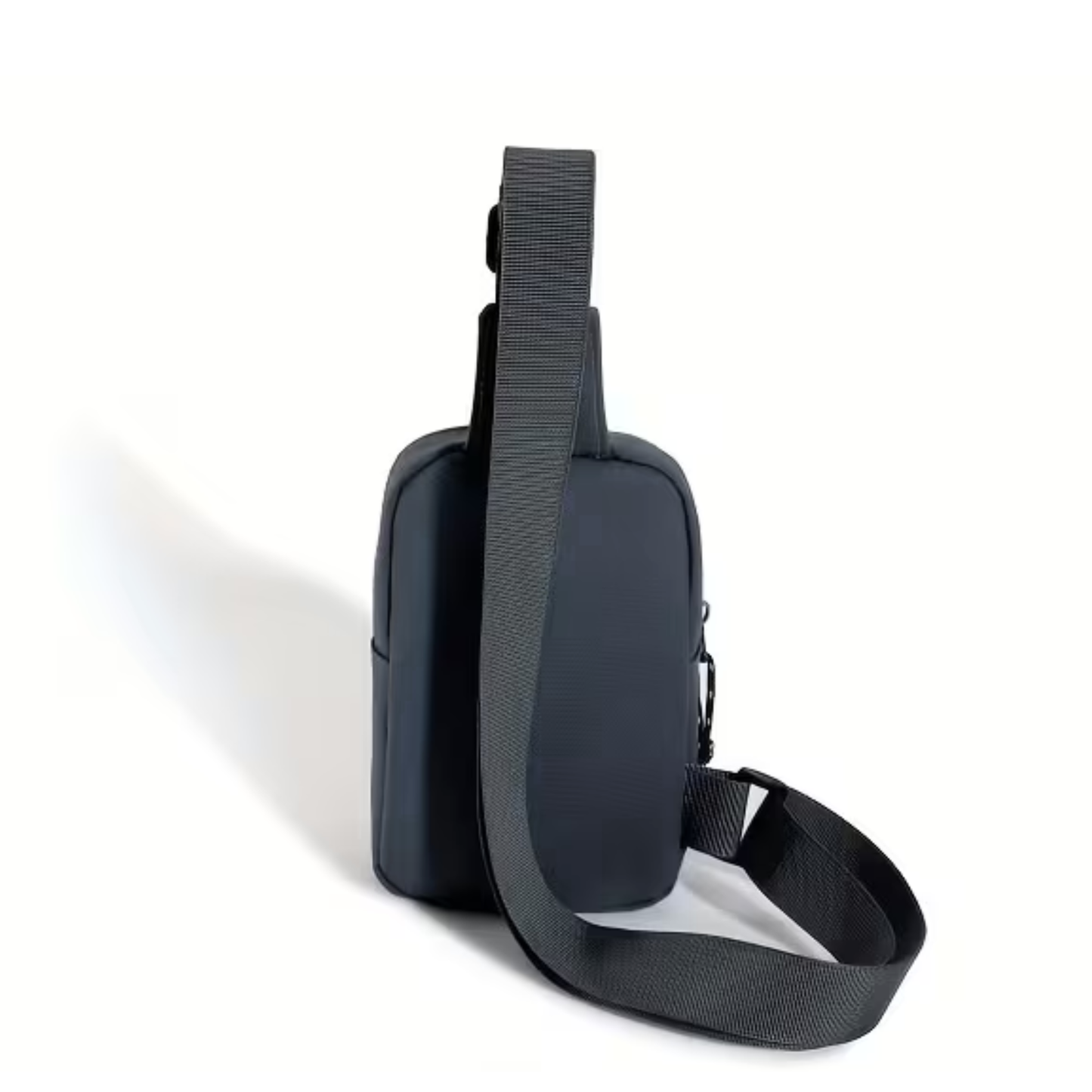 Black sling bag on a white background