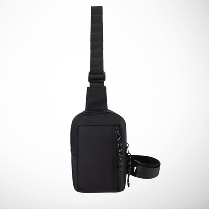 Black sling bag on a white background