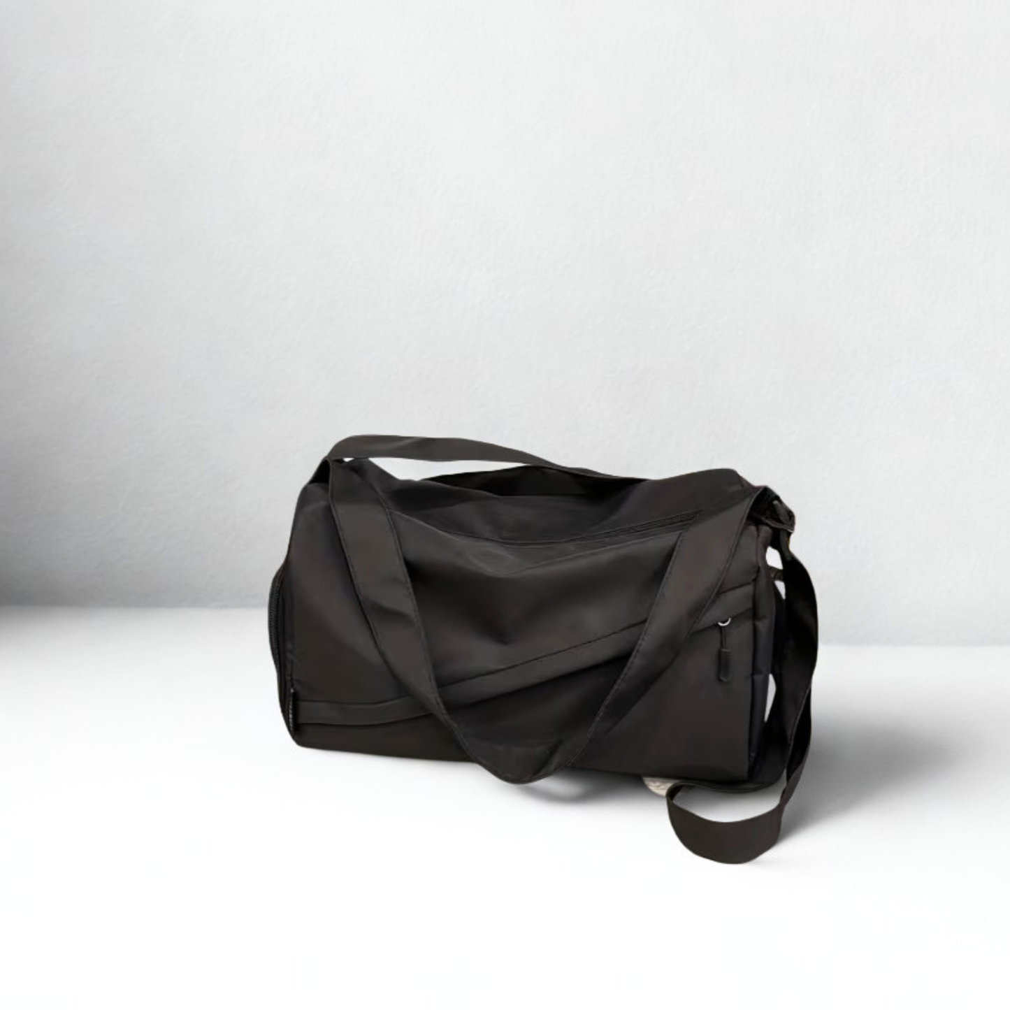 black duffel bag on the floor