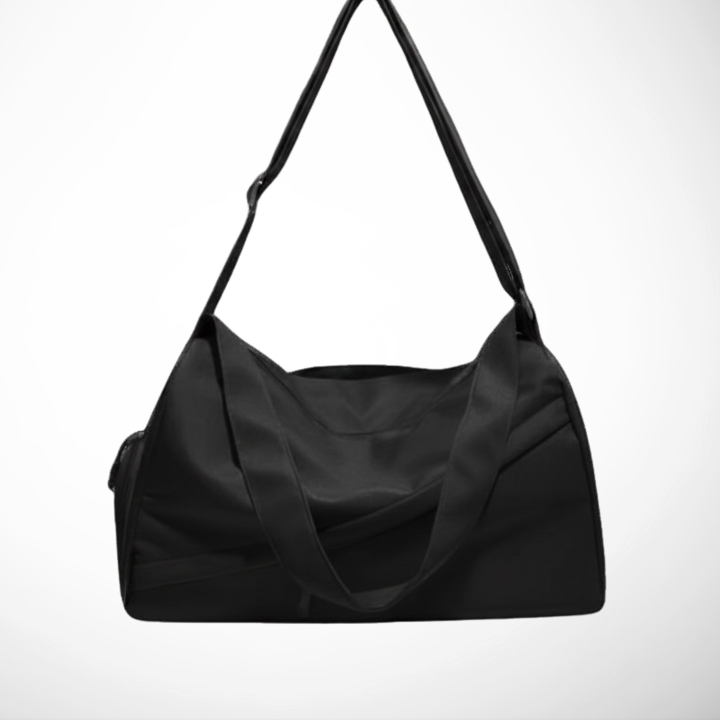 black duffel bag with white background